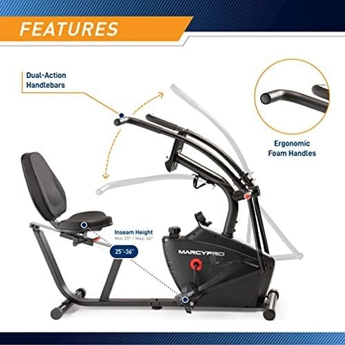 Marcy Dual Action Cross Training Recumbent Exercise Bike with Arm Exercisers, Gym Equipment for Work from Home Fitness, Black JX-7301 - Image 5