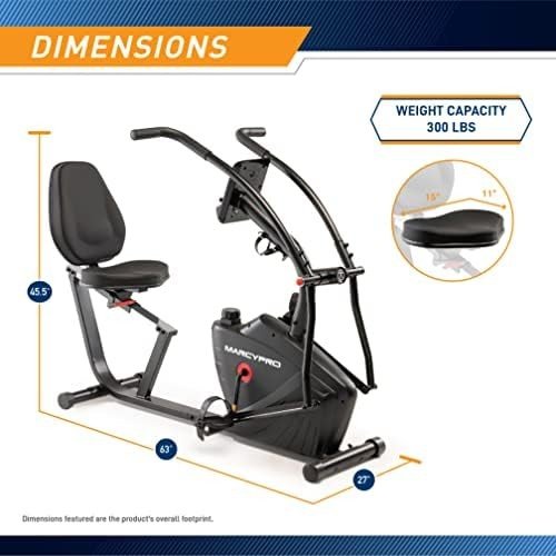 Marcy Dual Action Cross Training Recumbent Exercise Bike with Arm Exercisers, Gym Equipment for Work from Home Fitness, Black JX-7301 - Image 3