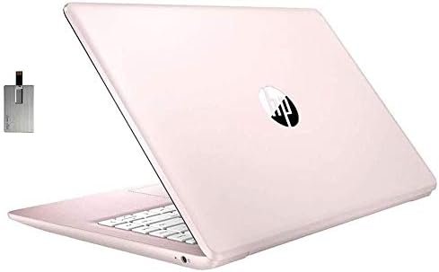 2021 HP Stream 14 HD SVA Laptop Computer， Intel Celeron N4000 Processor， 4GB RAM， 64GB eMMC Flash Memory， Webcam， 1-Year Office， Intel UHD Graphics 600， Win 10S， Rose Pink， 32GB SnowBell USB Card